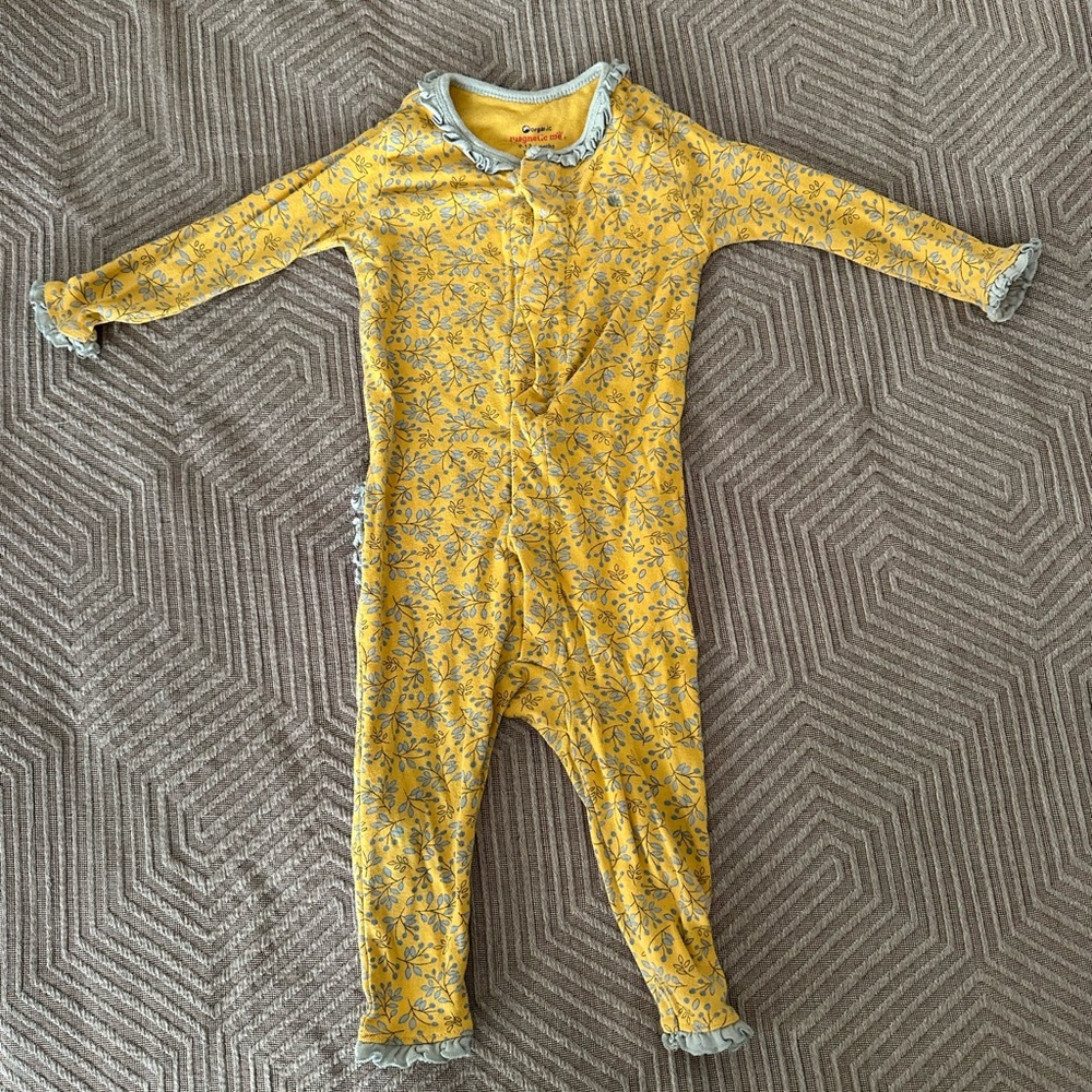 Magnetic Me Yellow Floral Footed One-Piece with Ruffle Trim